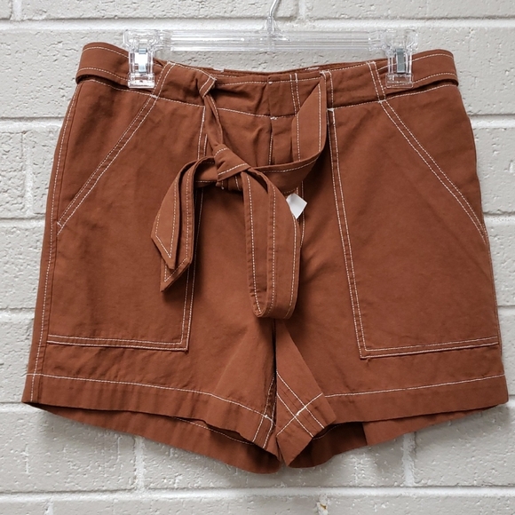Lilla P Pants - High-Waist Tie-Belt Women's Shorts — Rust Brown